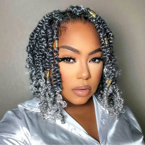 Miniatura 25 de Cabello Passion Twist de 12 pulgadas, 8 paquetes, cabello de ganchillo pretrenzado para mujeres negras, cabello rizado de ganchillo preenlazado, 1b#