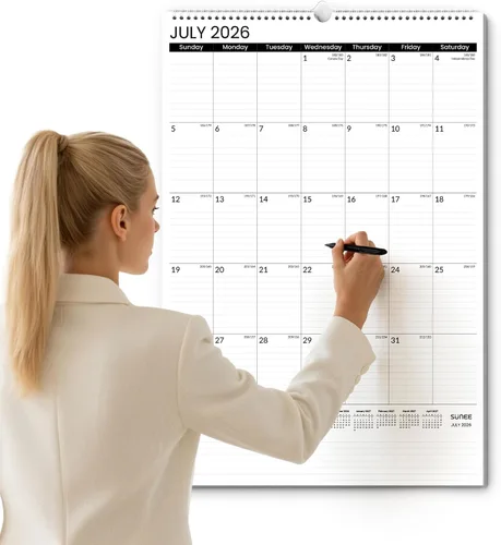 SUNEE Calendario de pared grande 2026-2027, 22.75 x 15.5 pulgadas, calendario de julio de 21 meses (finaliza marzo de 2028), vertical extragrande,