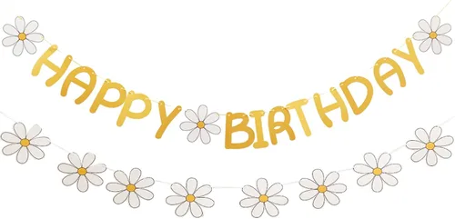 Miniatura 5 de Cartel de feliz cumpleaños con diseño de margarita para niños y adultos, decoración de fiesta de cumpleaños (azul + blanco)