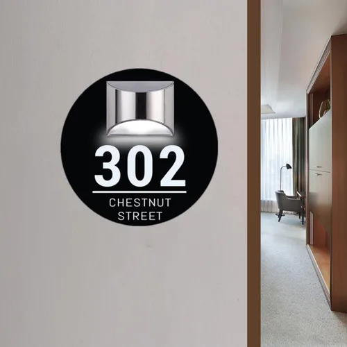 Miniatura 24 de Placa solar personalizada con números de casa, placa LED moderna para puerta, letrero acrílico para casa de jardín, montaje en la pared para casa