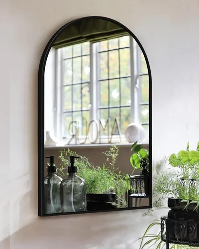 Miniatura 9 de OGCAU Espejo para montar en la pared, espejo de pared arqueado de 24 x 42 pulgadas, estilo rústico en forma de ventana arqueada con marco de hierro