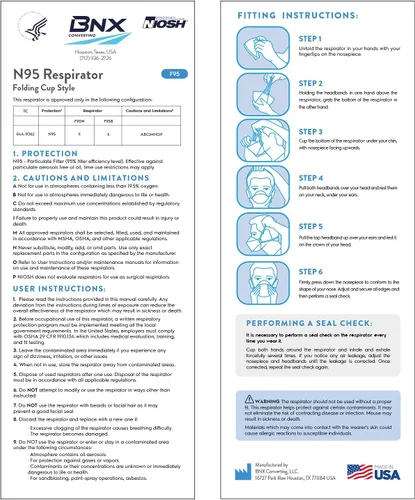 Miniatura 8 de BNX Máscara N95 certificada por NIOSH fabricada en Estados Unidos, máscara facial protectora con respirador de partículas, triple taza/estilo pez