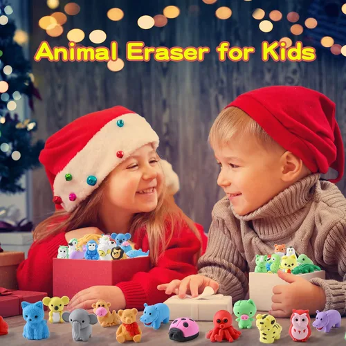Miniatura 6 de Kleeblatt 40 piezas Borradores de animales para niños, mascotas de escritorio ensambladas, borradores 3D de rompecabezas para premios de aula, 40