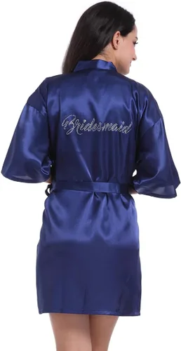 Miniatura 3 de Bata de boda para mujer, para novia, dama de honor, corta, de satén, kimono, batas de seda para prepararse, fiesta nupcial