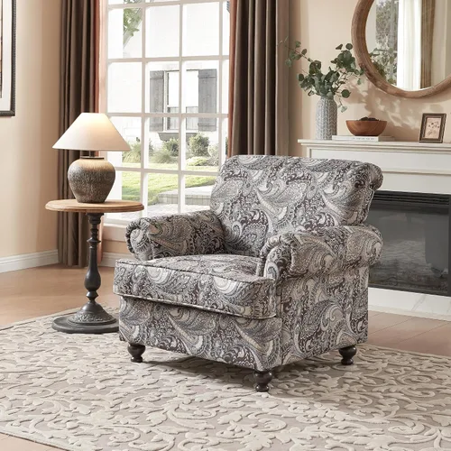 Silla decorativa moderna, sillón tapizado de felpilla con patas de madera maciza, diseño floral para sala de estar, dormitorio, sala de lectura,