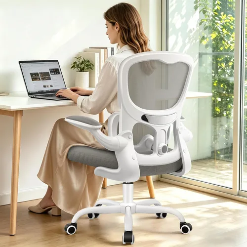 Miniatura 7 de ALLGOD Silla de oficina ergonómica, silla de escritorio ergonómica de malla transpirable con soporte lumbar ajustable, reposabrazos abatibles