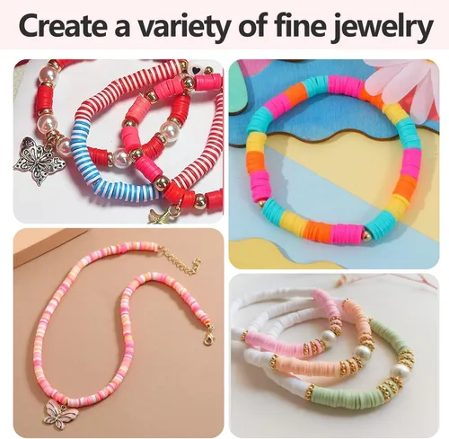 Miniatura 5 de Juego de 4000 cuentas de arcilla rosa para hacer pulseras, cuentas Heishi planas redondas de polímero para hacer joyas, collares, aretes