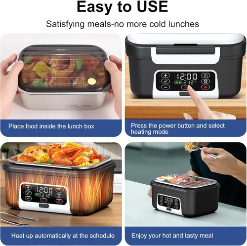 Miniatura 8 de Lonchera eléctrica inalámbrica con calefacción, 1.5L - 6.3 tazas, 20000 mAh, 100 W, recargable, calentador de alimentos inteligente con divisor