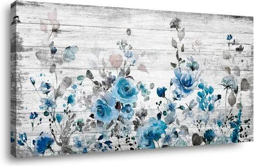 Miniatura 10 de Sxurmtiie Lienzo decorativo para pared, arte abstracto, fantasía azul, grafiti colorido sobre fondo blanco, 32 x 48 pulgadas, arte moderno