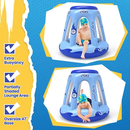 Miniatura 7 de EagleStone Aro inflable de baloncesto para niños y adultos, aro de baloncesto flotante de 47 pulgadas para piscina con 3 bolas, bomba, juego de agua