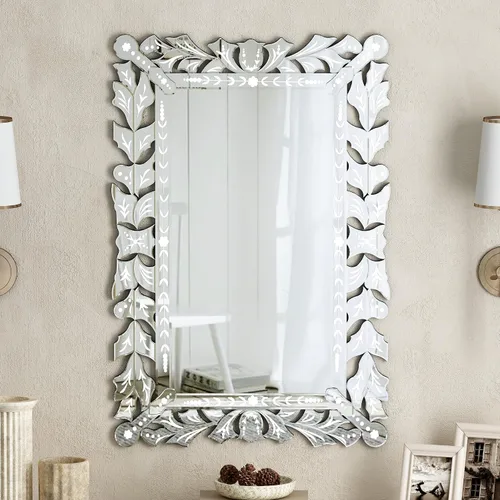 SHYFOY Espejos venecianos para pared, 24 x 35 pulgadas, estilo vintage, espejo decorativo rectangular sin marco, espejo plateado para sala de estar,