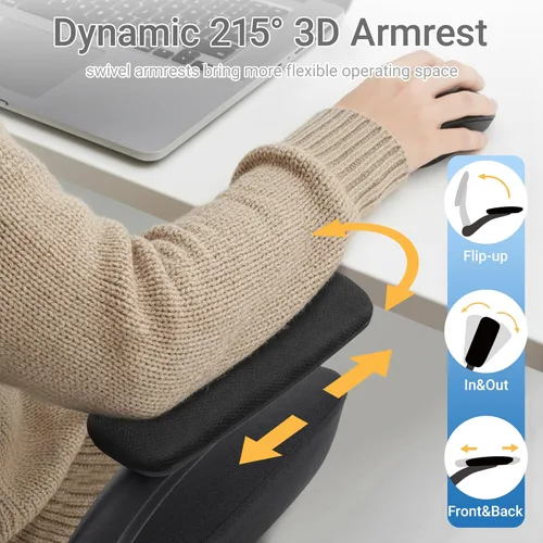 Miniatura 7 de HYLONE Silla de dibujo alta de oficina con reposabrazos abatibles y ajustables, silla ergonómica para computadora con reposapiés ajustable, anillo