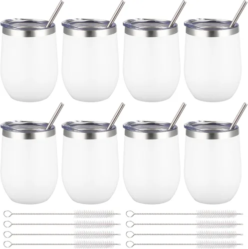 Miniatura 9 de Vaso de vino aislado de 12 onzas con tapa y pajita, vaso de vino de acero inoxidable sin tallo de doble pared, vaso de vino al vacío a granel