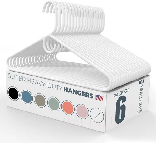 Paquete de 6 perchas para ropa súper resistentes, fabricadas en los Estados Unidos, capacidad de 10 libras, perchas de plástico grueso para Blanco