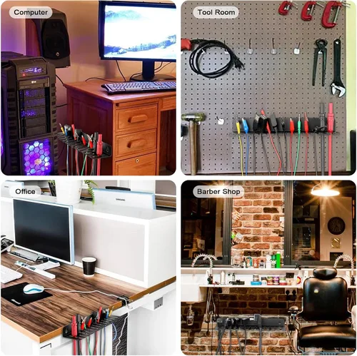Miniatura 7 de Sumnacon Colgador y organizador de cables montado en la pared, colgador de cables de 13 ranuras para cables, ancho de ranuras para cables de hierro