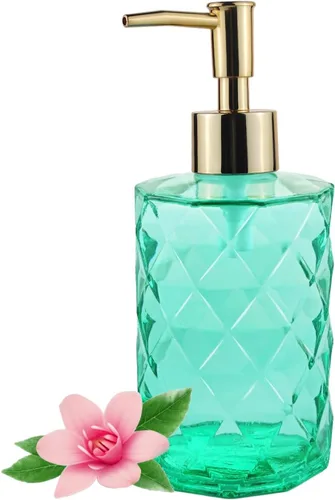 Dispensador de jabón verde para baño, dispensador de jabón líquido de manos verde esmeralda recargable con bomba de plástico ABS para baño, jabón de