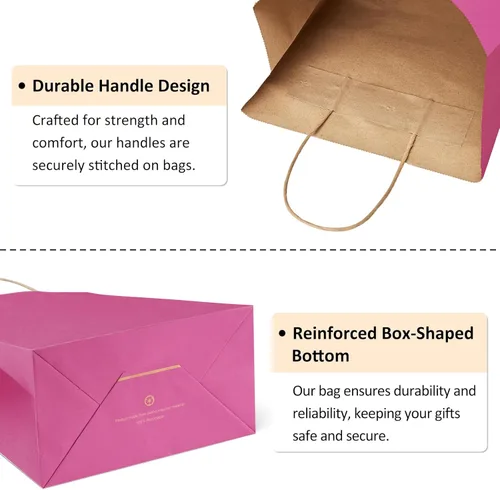 Miniatura 4 de BagDream 25 bolsas de regalo de color rosa intenso de 8 x 4.25 x 10.5 pulgadas, bolsas de regalo de papel kraft con asas para compras, pequeñas