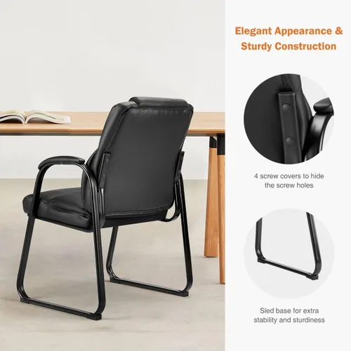 Miniatura 6 de Silla de sala de conferencias de piel sintética, sillas de respaldo alto con brazos acolchados y sin ruedas, silla de invitados para sala de espera