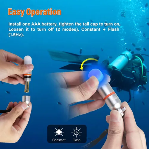 Miniatura 3 de ORCATORCH SD01PRO - Luz de señal de buceo brillante mejorada, luz de marcador de tanque sumergible con modos constantes y intermitentes, para buceo