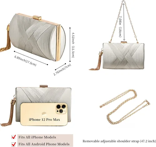 Miniatura 2 de YAPAIOU Bolso de mano para mujer, bolso de mano de noche con borla, bolso cruzado y bolso de hombro para fiesta de noche de boda