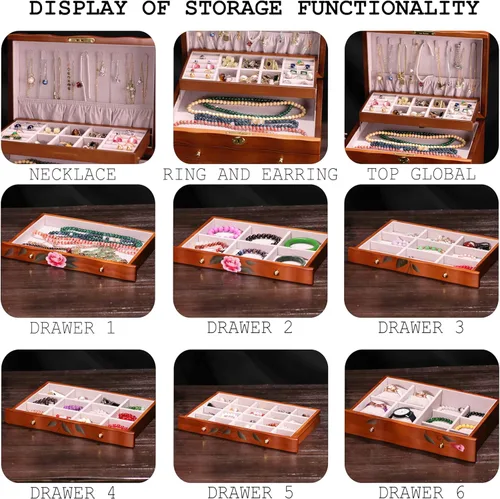 Miniatura 4 de Joyeros de madera pintados a mano para mujeres, caja grande de joyas y organizadores para colgar collares, organizador de joyas, caja