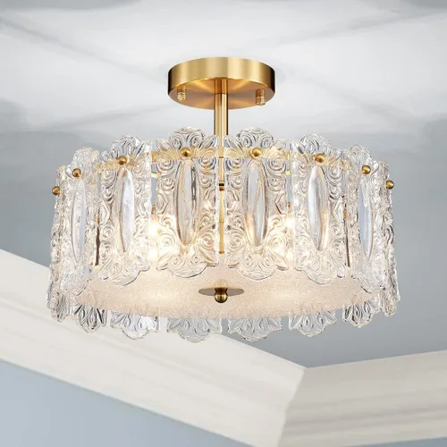 Miniatura 9 de AGV LIGHTING Elegante Lámpara de Araña de Cristal, Accesorio de Iluminación Moderno Vintage Colgante para Comedor, D18 x H10, Pantalla de 2 Niveles
