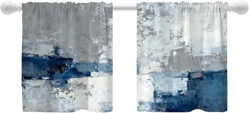 Miniatura 16 de Shrahala Beige and Orange Abstract Art Brushstrokes Blackout Curtain Tiers, Abstract Oil Paint Kitchen Valance Light Blocking Tier Drapes with Rod