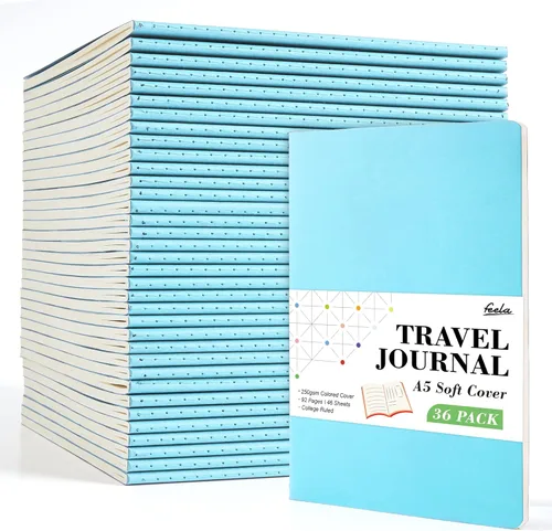 Miniatura 14 de Feela - Paquete de 36 cuadernos de tapa blanda en blanco, a rayas, para viajes, para mujeres y hombres, cuadernos para escribir, cuadernos rayados
