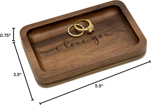 Miniatura 8 de MUUJEE Plato para anillos con texto en inglés "I love you" (I love you) - Bandeja rectangular de madera grabada para joyas de 5 años, ideas