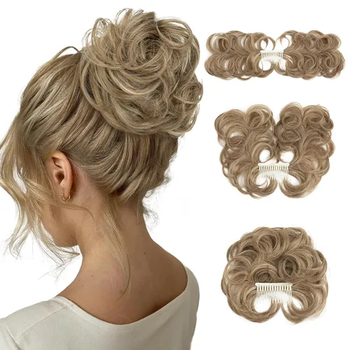 Miniatura 28 de Postizo de Cabello de Moño Despeinado con Peine Lateral Clip en Postizo de Moño para Mujeres Corto Natural Liso Versátil Estilos Ajustables Piezas