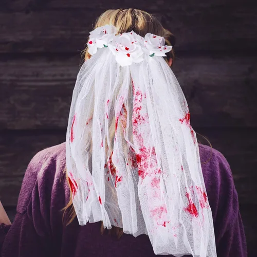 Miniatura 3 de Decoración de Halloween, velo de novia zombi, velo de flores sangrientas con peine, guirnalda de flores góticas, tocado de boda para fiesta