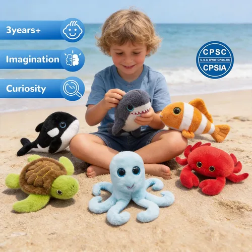 Miniatura 5 de 6 animales de peluche de animales marinos pequeños a granel, animales marinos, peluches suaves de animales marinos, lindos peluches de tortuga