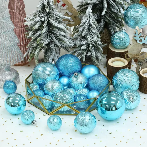 Miniatura 7 de 34 piezas Adornos de bola de Navidad azul bebé irrompibles de plástico para árbol de Navidad, decoraciones para fiesta de Navidad, oficina en casa