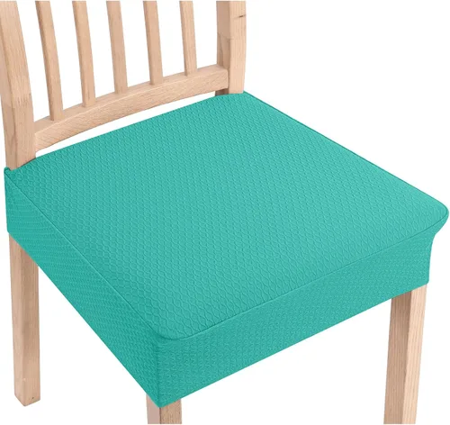 Miniatura 35 de Smiry Juego de 4 fundas de asiento elásticas de jacquard para sillas de comedor, extraíbles y lavables, sin fundas traseras, color gris pardo