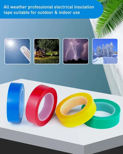 Miniatura 4 de Cinta eléctrica, 8 rollos, 4 colores azul, verde, rojo, amarillo, adecuado para reparación profesional de electricistas, electrodomésticos, equipos