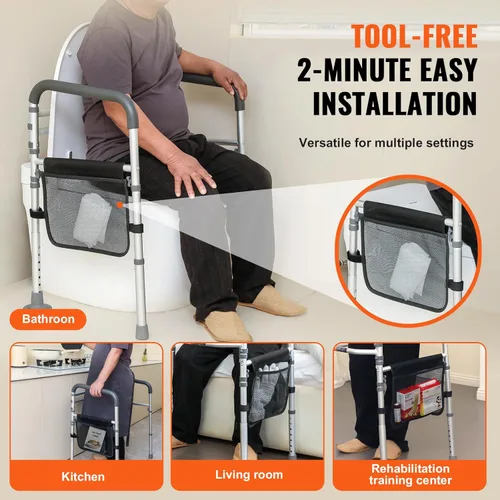 Miniatura 5 de VEVOR Barandilla de seguridad para inodoro, marco de asiento de inodoro plegable, ajustable y desmontable para la mayoría de los inodoros, capacidad
