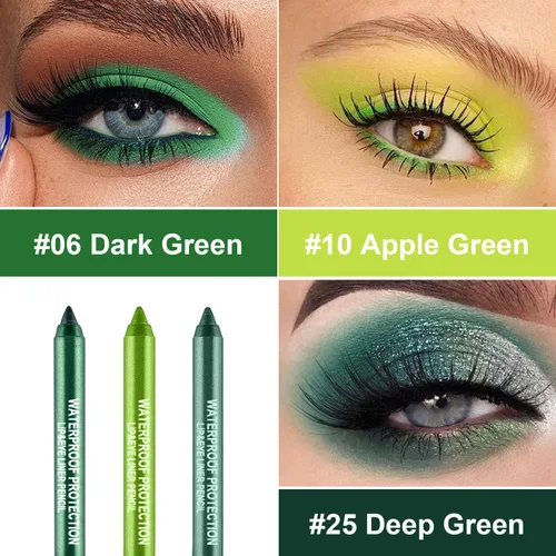 Miniatura 2 de Juego de 3 lápices delineadores de ojos coloridos, lápiz de sombra de ojos, kit de delineador de ojos perlado metálico con purpurina para mujeres