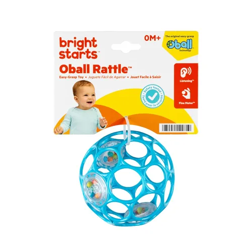 Miniatura 8 de Bright Starts Oball Sonajero de fácil agarre sin BPA para bebé en azul, edad recién nacido y más, 10 cm