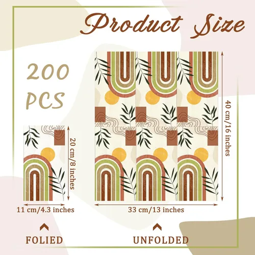 Miniatura 2 de Karenhi 200 Piezas Servilletas para Invitados Bohemias Toallas de Papel Desechables para Baño 2 Capas Florales Arcoíris Toallas Desechables