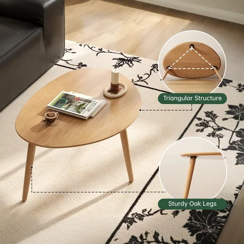 Miniatura 4 de Mesa de café ovalada pequeña, mesa auxiliar moderna de mediados de siglo de 25.6 pulgadas para sala de estar, mesa central 100% madera de roble