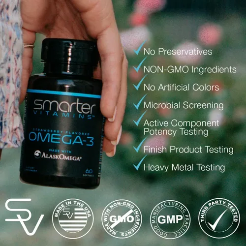 Miniatura 5 de (5 unidades) Aceite de pescado Smarter Omega 3, sabor a bayas, sin erupción, insípido, 2000 mg, potente triple fuerza DHA EPA cerebro omega-3