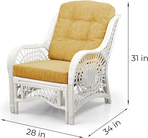 Miniatura 4 de Malibu Lounge Juego de 4: 2 sillas de mimbre de ratán natural, sofá de tres plazas con cojines marrón claro y mesa de centro con vidrio hecho a