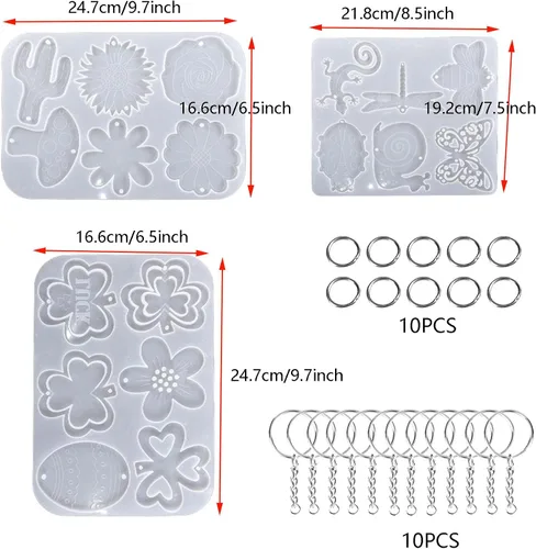 Miniatura 2 de 3 moldes de resina para colgantes, moldes de joyería de resina de silicona, kit de fabricación de aretes, moldes de silicona con llaveros, anillos