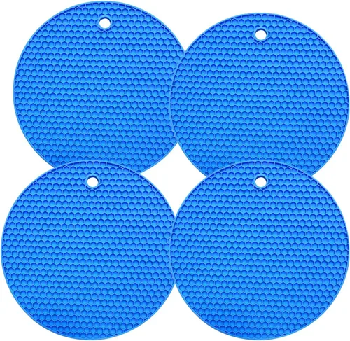 4 salvamanteles de silicona para ollas y sartenes calientes, almohadillas de aislamiento de grosor para manualidades antideslizantes (azul)
