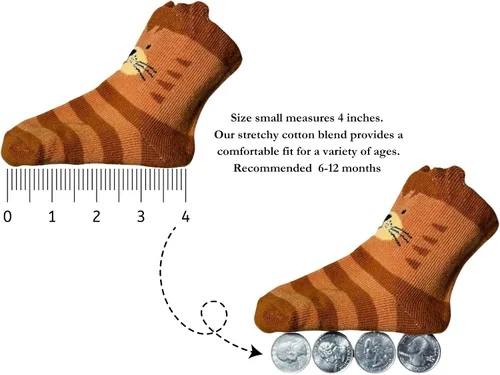 Miniatura 5 de Paquete de 7 calcetines de animales lindos para bebé, agarre antideslizante, calcetines para niños pequeños recién nacidos