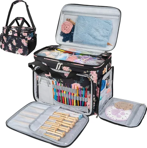 Miniatura 10 de Pavilia Bolsa de tejer - Bolso grande de almacenamiento de hilo, organizador de ganchillo, bolsa de proyectos de punto, gris carbón