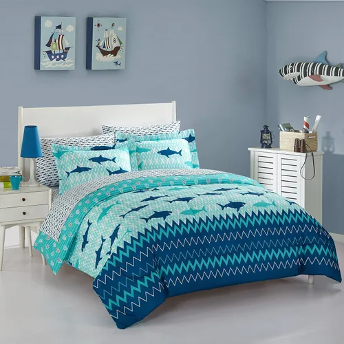 Idea Nuova Sea Shark - Cama en una bolsa, individual, multicolor azul