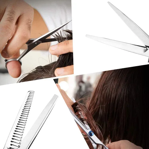 Miniatura 4 de JISTL Tijeras de corte de cabello, tijeras texturizadoras para adelgazar el cabello, tijeras de peluquería con anillo de dedo desmontable para Azul
