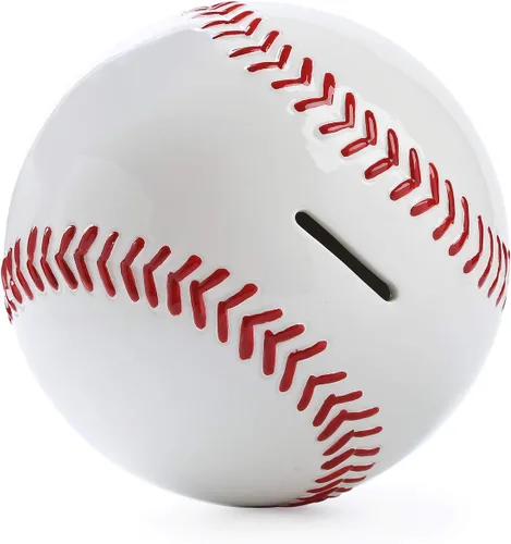 Miniatura 5 de Hucha de béisbol grande de cerámica blanca para niños, banco de monedas deportivo, caja de dinero para decoración de dormitorio, 7.8 pulgadas
