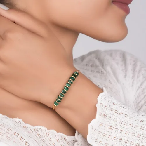 Miniatura 2 de Natural Heishi Beads With Spacers Slider Bracelet Gemstone Healing Jewelry With 14k Yellow Gold Plated 8- Inch Adjustable Length